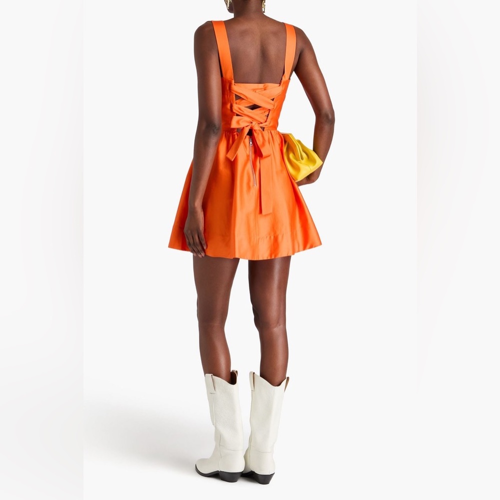 NWOT Alice + Olivia Saige Tie Back Mini Dress Size 12 Monarch Orange Cotton - Picture 2 of 16